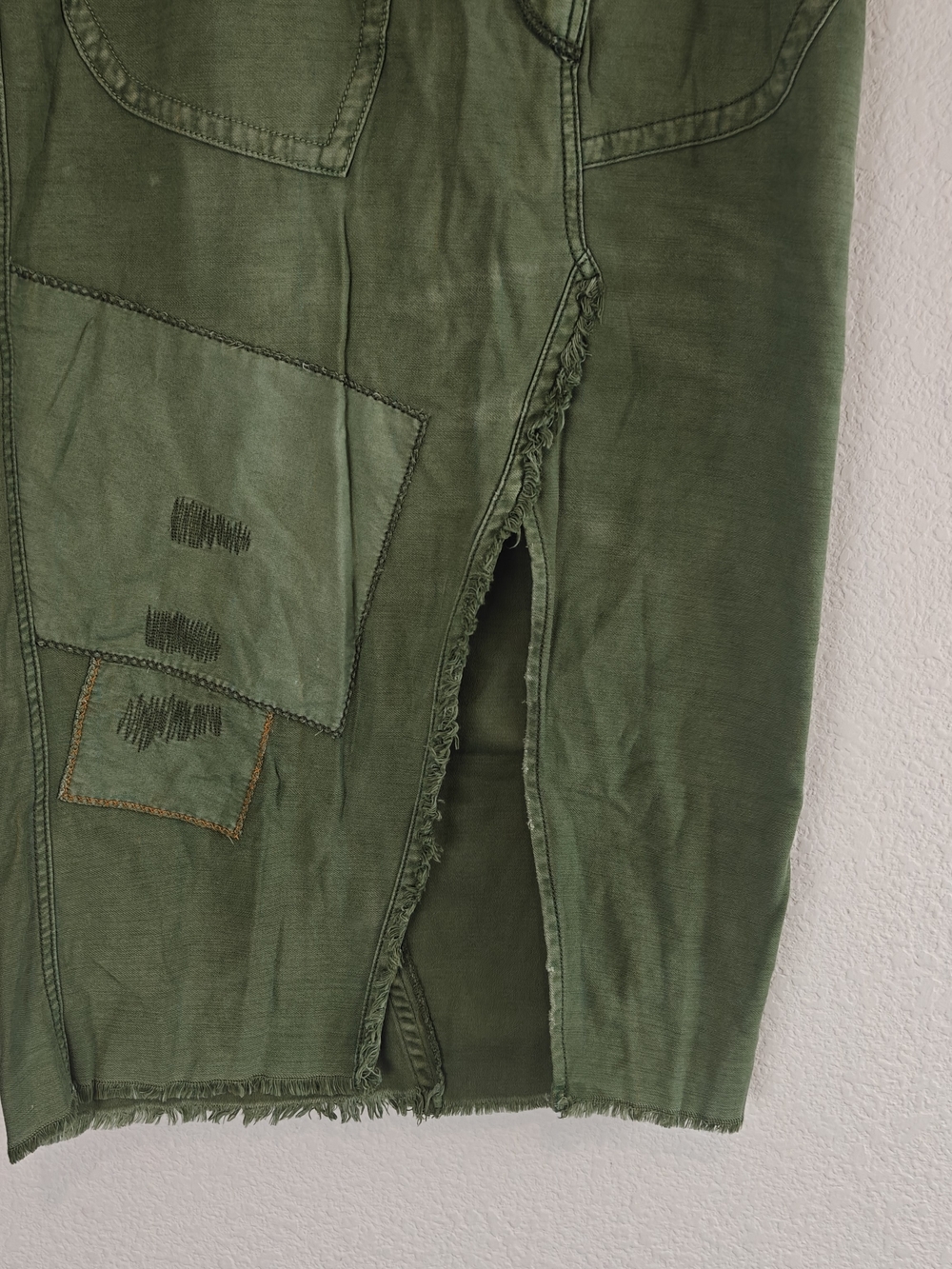 Free People Army Green Utility Wrap Midi Skirt Boho Cargo Patchwork Cotton L - Picture 3 of 11